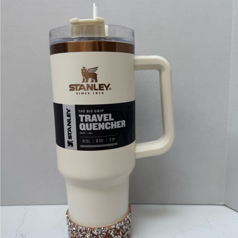 Rare OG Stanley Magnolia Cream and Brown Travel Mug 40oz with boot